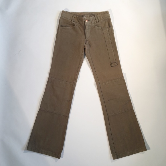 Ya-Ya Khaki Denim Flare Bottoms with Metal Details - Picture 1 of 4